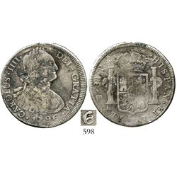 Potosi, Bolivia, bust 8 reales, Charles IV, 1796/9PP, unlisted overdate. KM-unlisted; CT-unlisted. 2