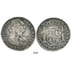 Mexico City, Mexico, bust 8 reales, Charles IV, 1798FM. KM-109; CT-692. 26.7 grams. Choice, uncorrod