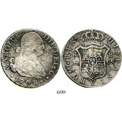 Seville, Spain, bust 8 reales, Charles IV, 1798CN. KM-432.2; CT-774. 25.2 grams. Bold details enhanc