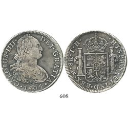 Mexico City, Mexico, bust 8 reales, Charles IV, 1804TH. KM-109; CT-701. 26.6 grams. Choice specimen