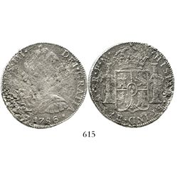 Mexico City, Mexico, bust 8 reales, Charles III, 1786FM. KM-106.2; CT-939. 23.3 grams. Moderate surf