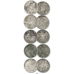 Lot of 5 Lima, Peru, 1 sols, various dates (1864, 1870, 1874, 1890 and 1891).  122.2 grams total. So