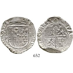 Mexico City, Mexico, cob 4 reales, Philip II, assayer F.  KM-36. 13.4 grams. Silvery XF with good fu