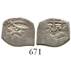 Mexico City, Mexico, cob 1/2 real, (16)92(L), rare. S-M21; KM-23; CT-unlisted. 1.8 grams. Bold 2 and