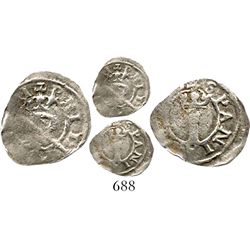 Lima, Peru, 1/4 real, Philip II, assayer R (Rincon), very rare. S-L1; KM-1; CT-761. 0.8 grams. Uncom