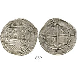 Lima, Peru, cob 4 reales, Philip II, assayer Diego de la Torre, *-oiiii to left, P-oD to right. S-L4