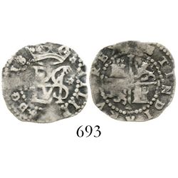 Lima, Peru, cob 1/2 real, Philip II, assayer Diego de la Torre, oD to left, * to right of monogram.