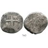 Image 1 : Lima, Peru, cob 8 reales, 1739V. S-L22; KM-34a; CT-661. 25.8 grams. Most of pillars and cross, clear