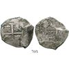 Image 1 : Lima, Peru, cob 4 reales, 1701H. S-L15; KM-unlisted; CT-463. 14.0 grams. Good full cross with assaye