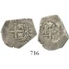 Image 1 : Lima, Peru, cob 1 real, 1685R. S-L7; KM-20; CT-672. 3.2 grams. Broad, sharply 5-sided flan with good