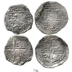 Lot of 2 Potosi, Bolivia, cob 8 reales, Philip III, assayer M visible on one.  KM-10. 46.5 grams tot