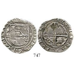 Potosi, Bolivia, cob 2 reales, Philip II, assayer L (1st period,  Lima style,  with commas in legend