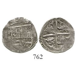 Potosi, Bolivia, cob 1 real, Philip II, assayer B (2nd period). S-P6; KM-2.2; CT-649. 3.1 grams. Ful