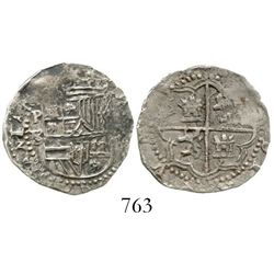 Potosi, Bolivia, cob 1 real, Philip II, assayer B (3rd period). S-P10; KM-2.2; CT-649. 3.1 grams. We