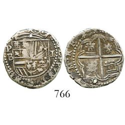 Potosi, Bolivia, cob 1 real, Philip II, assayer B (4th period). S-P12; KM-2.2; CT-649. 3.4 grams. Ri