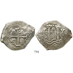Potosi, Bolivia, cob 8 reales, 1701Y/F, very rare, finest known. S-P43; KM-26; CT-unlisted. 26.5 gra
