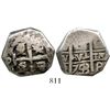 Image 1 : Potosi, Bolivia, cob 8 reales, 1743C. S-P49; KM-31a; CT-843. 15.9 grams. Curiously cut down around t