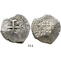 Potosi, Bolivia, cob 8 reales, 1755q. S-P54; KM-40; CT-372. 25.8 grams. Bold full cross, full pillar