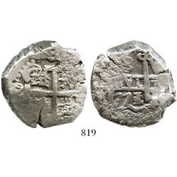 Potosi, Bolivia, cob 8 reales, 1771/0V-Y. S-P59; KM-45; CT-961. 27.0 grams. Very bold date with blat