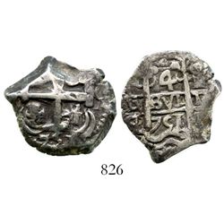Potosi, Bolivia, cob 4 reales, 1751q/E, rare. S-P52; KM-39. 12.8 grams. Good full pillars with bold