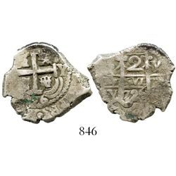 Potosí, Bolivia, cob 2 reales, 1726Y, Louis I, rare. S-P43b; KM-34; CT-39. 7.2 grams.