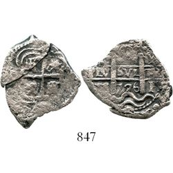 Potosi, Bolivia, cob 2 reales, 1726Y, (Louis I). S-P43b; KM-34; CT-39. 5.5 grams. Bold full pillars-