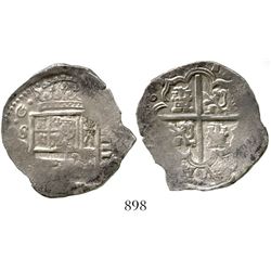 Seville, Spain, cob 4 reales, Philip III, 1613(?)D. CT-272; KM-33.4. 13.6 grams. Good full cross-lio