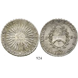 Argentina (Potosi), 8 soles, 1815FL. KM-15. 26.5 grams. AU with traces of original luster, crude rim