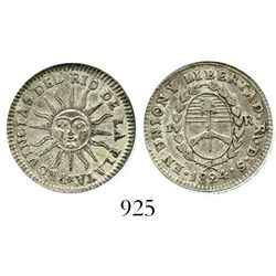 Argentina (La Rioja), 1 real, 1824DS, encapsulated ANACS EF 40, ex-Dana Roberts collection, rare. KM