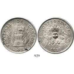 Argentina (Cordoba), 8 reales, 1852, broken-die variety (very rare). KM-32. 26.1 grams. Choice AU