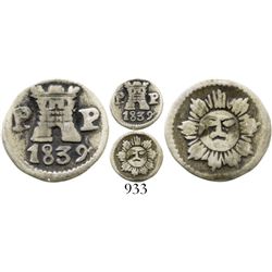 Argentina (Cordoba), 1/4 real, 1839P-P, Type III.  Janson-7.1.1; KM-2.2. 0.7 gram. More refined styl