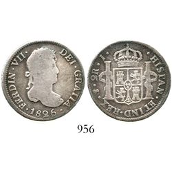 Potosi, Bolivia, bust 2 reales, Ferdinand VII, 1825J, final year of colonial coinage, rare.
