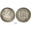 Image 1 : Santiago, Chile, bust 4 reales, Charles IV, 1796DA. KM-60; CT-895. 13.3 grams. Nice VF+ with rainbow