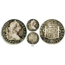 Bogota, Colombia, bust 2 reales, Charles III, 1772VJ, rare. KM-47; Restrepo-42.2; CT-1410. 6.5 grams