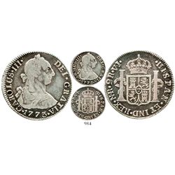 Bogota, Colombia, bust 2 reales, Charles III, 1773VJ, rare. KM-47; Restrepo-42.4; CT-1411. 6.5 grams
