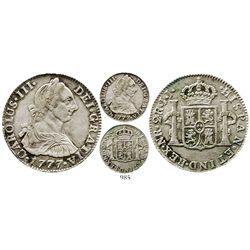 Bogota, Colombia, bust 2 reales, Charles III, 1777JJ, rare, Restrepo Plate Coin, finest known. KM-47