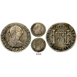 Bogota, Colombia, bust 1 real, Charles III, 1773VJ, scarce. KM-46.1; Restrepo-38.3; CT-1625. 3.5 gra