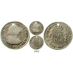 Bogota, Colombia, bust 1 real, Charles III, 1775JJ, very rare. KM-46.1; Restrepo-38.5; CT-1626. 3.3