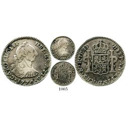 Bogota, Colombia, bust 1 real, Charles III, 1776JJ, popular date, rare. KM-46.1; Restrepo-38.7; CT-1