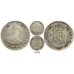 Bogota, Colombia, bust 1 real, Charles III, 1777JJ, ex-Iriarte, rare. KM-46.1; Restrepo-38.9; CT-162