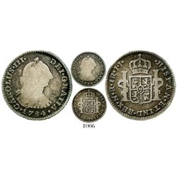 Bogota, Colombia, bust 1 real, Charles III, 1784JJ, very rare. KM-46.1; Restrepo-38.13; CT-1630. 3.0