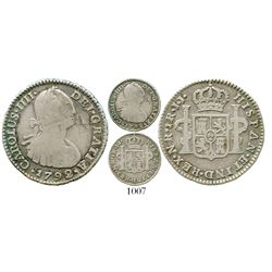 Bogota, Colombia, bust 1 real, Charles IV, 1792JJ, no dot in mintmark. KM-58; Restrepo-78.4a; CT-118