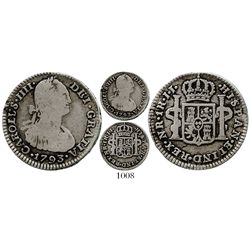 Bogota, Colombia, bust 1 real, Charles IV, 1793JJ, no dot in mintmark. KM-58; Restrepo-78.8a; CT-118