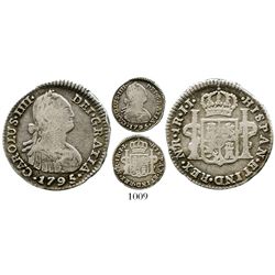 Bogota, Colombia, bust 1 real, Charles IV, 1795JJ, no dot in mintmark. KM-58; Restrepo-78.12a; CT-11