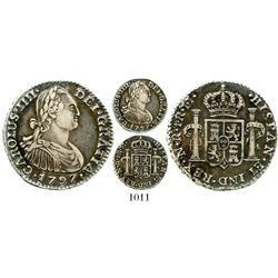 Bogota, Colombia, bust 1 real, Charles IV, 1797JJ, Calico plate coin. KM-58; Restrepo-78.20; CT-1189