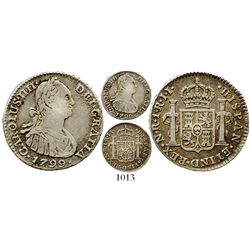 Bogota, Colombia, bust 1 real, Charles IV, 1799/99JJ. KM-58; Restrepo-78.30a; CT-1191. 3.2 grams. Li
