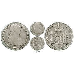 Bogota, Colombia, bust 1 real, Charles IV, 1804JJ, very rare. KM-58; Restrepo-78.40; CT-1194. 3.2 gr