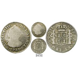 Bogota, Colombia, bust 1/2 real, Charles III, 1781JJ, very rare. KM-45.1; Restrepo-32.11; CT-1829. 1