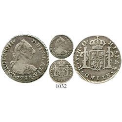 Bogota, Colombia, bust 1/2 real, Charles III, 1784JJ, very rare. KM-45.1; Restrepo-32.13; CT-1830. 1
