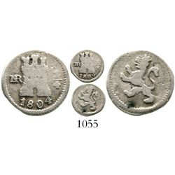Bogota, Colombia, 1/4 real, Charles IV, 1804, rare. KM-63; Restrepo-75.19; CT-1440. 0.8 gram. Fine+